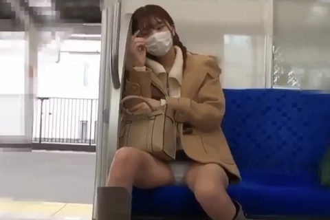 電車対面パンチラ　2