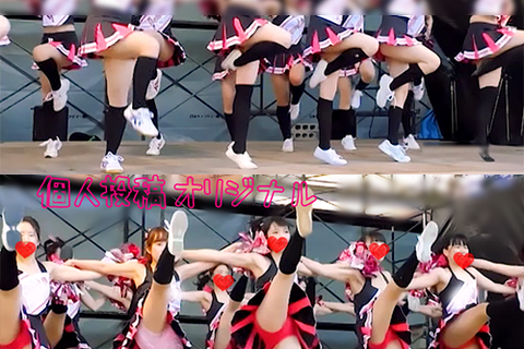 セクシー系チア。黒いハイソックスと...