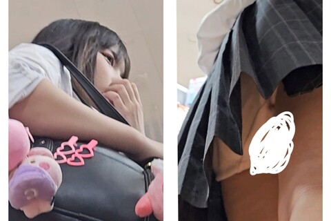 JKパンチラ盗撮、綿パン、ピンク